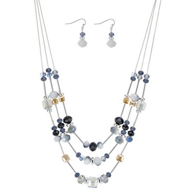 Silver square beaded jewellery set